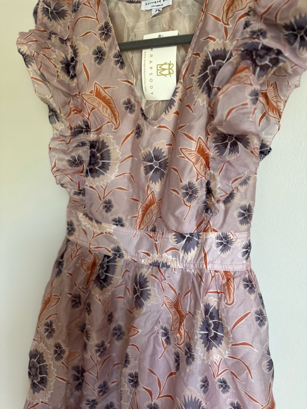 NEW Current Air Sleeveless Floral Ruffle Mini Dress Lilac Orange Grey Size XS - Picture 3 of 10